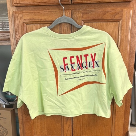 Fenty Savage X Lime Green Yellow Crop Top Tee Rihanna size Large New With Tags - Picture 3 of 10